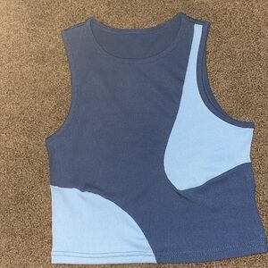 Blue Color Block Cropped Tank Top